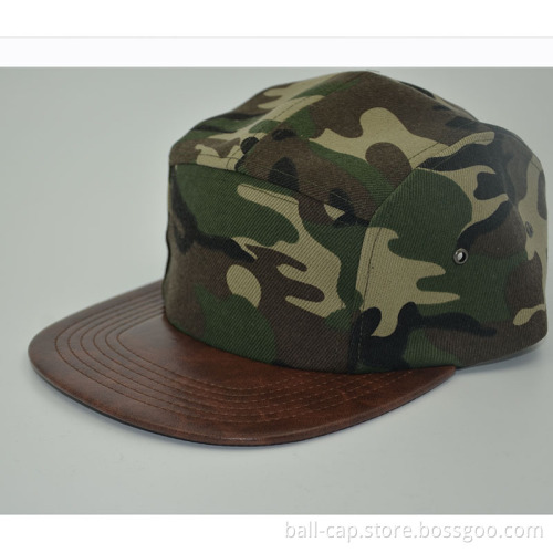 Custom blank flat brim 5 panel snapback cap/hat camo baseball cap